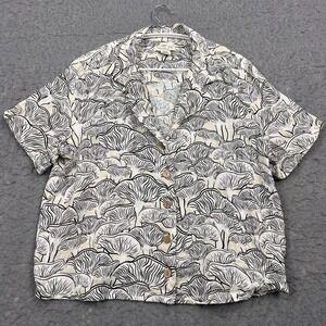 Rachel Zoe Mushroom Top Womens Large Black/White 100% Linen Button Up Camp Shirt
